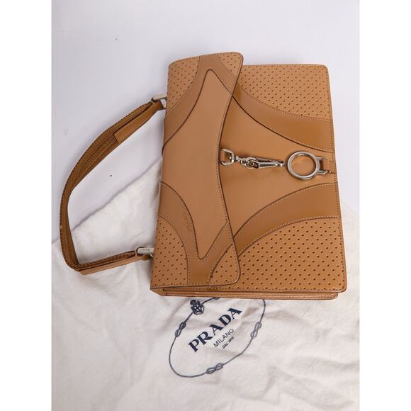 Prada Beige Perforated Top Handle Bag - Picture 8 of 11